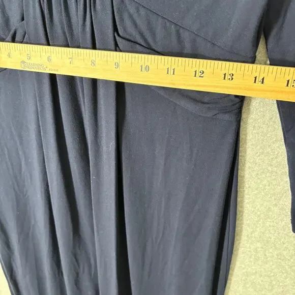 Talbots Dress Small Midi Navy Wrap Twist Ruched Modest Stretch Career Church